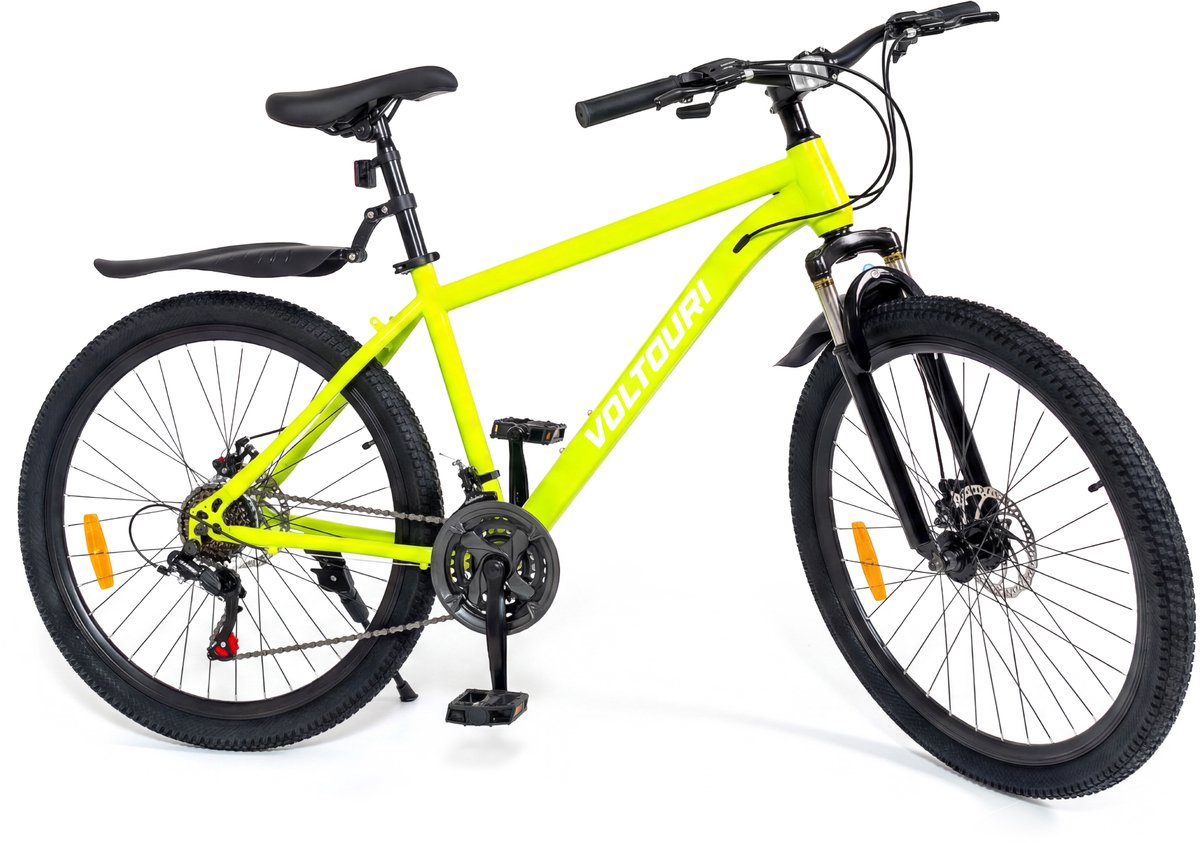 VOLTOURI Fiets 26 inch - 21 Versnellingen Shimano - Neongeel- Schijfremmen