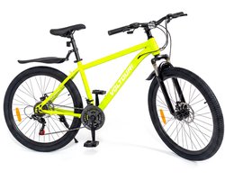 VOLTOURI Fiets 26 inch - 21 Versnellingen Shimano - Neongeel- Schijfremmen