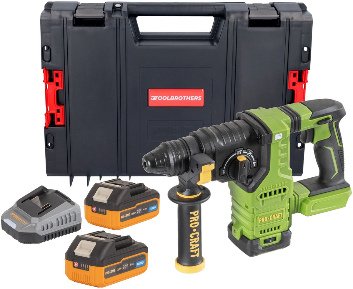 Procraft PHA30bb accuboormachine 20 V 2,8 J SDS plus Brushless + 2x accu 4,0 Ah + oplader + RHINO gereedschapskoffer