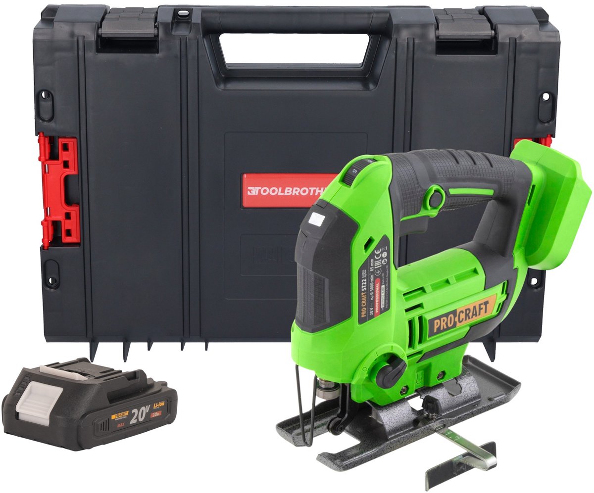 Procraft ST22 accu-decoupeerzaag 20 V 80 mm borstelloos + 1x accu 2,0 Ah + RHINO-gereedschapskoffer - zonder oplader