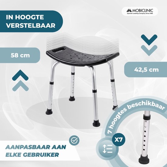Mobiclinic San Fermín - Douchestoel - Aluminium - In hoogte verstelbaar - Antislipvoetjes - Zwart van Merkloos — afbeelding 2