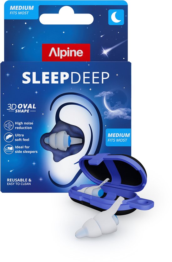 Alpine SleepDeep Oordopjes Slapen - Maximale Geluidsdemping - Perfect voor Zijslapers - 27dB SNR Oordoppen - Sleep Plugs - Slaapoordoppen Snurken - Medium Size - 1 Paar