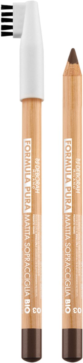 PURA Eyebrow Pencil Bio – Kleur 03 Dark - Natuurlijk Wenkbrauwpotlood – Nauwkeurige Applicatie & Langhoudende Kleur – Zacht & Blendbaar met Borsteltje – Vegan & Biologisch – Voor Volle, Natuurlijk Gedefinieerde Wenkbrauwen
