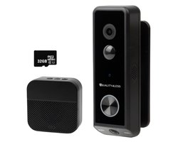 Quality4Less™ – Slimme Video Deurbel met dubbele camera – 2K Ultra HD – Werkt draadloos & bedraad – Wifi deurbel – Zonder abonnement – Incl. draadloze gong en 32GB SD-Kaart – (T-ring geluid) – Zwart