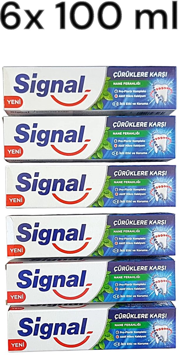 Signal Tandpasta Tegen Gaatjes – Mint Fresh 6x100ml | Pro Fluoride Complex & Actief Micro Calcium | Sterke Bescherming voor Glazuur & Extra Frisse Adem