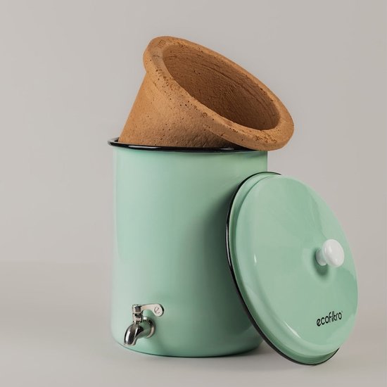 Ecofiltro 5L Mintgroen detail van geëmailleerd stalen afwerking