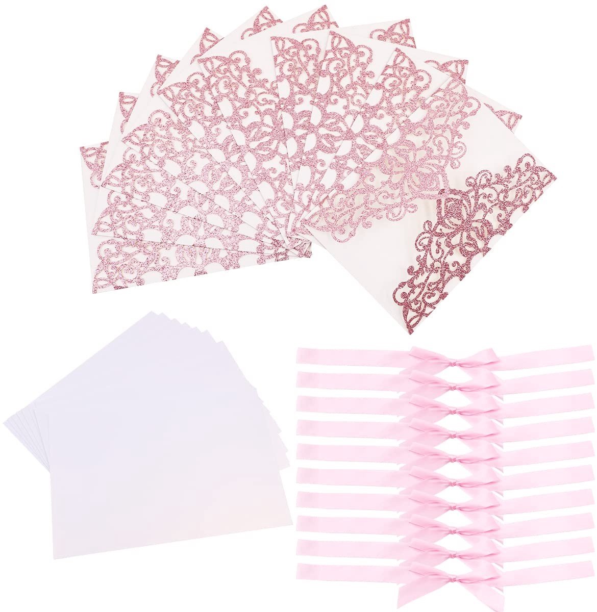 Allecto - Trouwuitnodigingen - Glitter bloemen - 10 stuks - Roze - Lasergesneden - Uitnodiging voor bruiloft - Feest