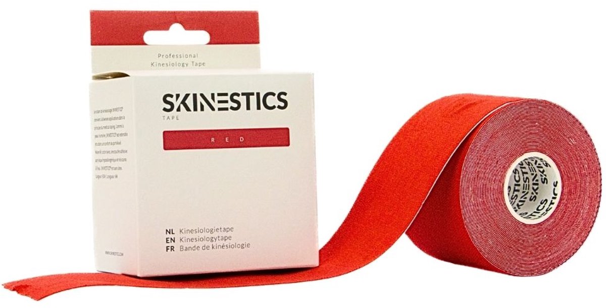 Skinestics Sport tape – Fysio tape – Kleur Rood – nu 20% langer, 600 cm lang bij 5 cm breed, 170% rekbaar gelijk aan menselijke huid, standaard voorzien van extra sterke lijm, katoen, voor het hele lichaam, spier ondersteuning