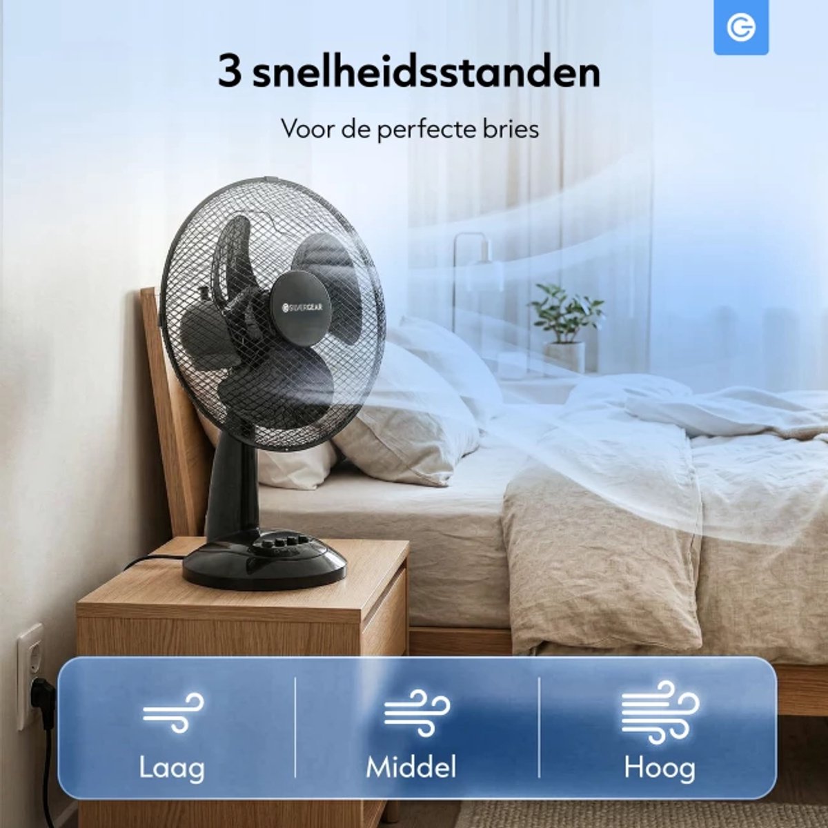 Tafel Ventilator - Compacte Luchtkoeler met 3 Snelheden - Bureauventilator - Kleine Ventilator - Luchtkoeler - Statiefventilator Slaapkamer - Krachtige Fan - Ventilator Staand voor Kantoor - Waaier - Verkoeling - Air Cooler - Zwart - Silvergear thumbnail 7