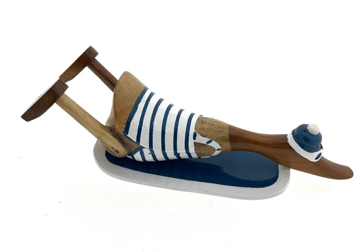 Houten eend Kiayo surfboard wit/blauw