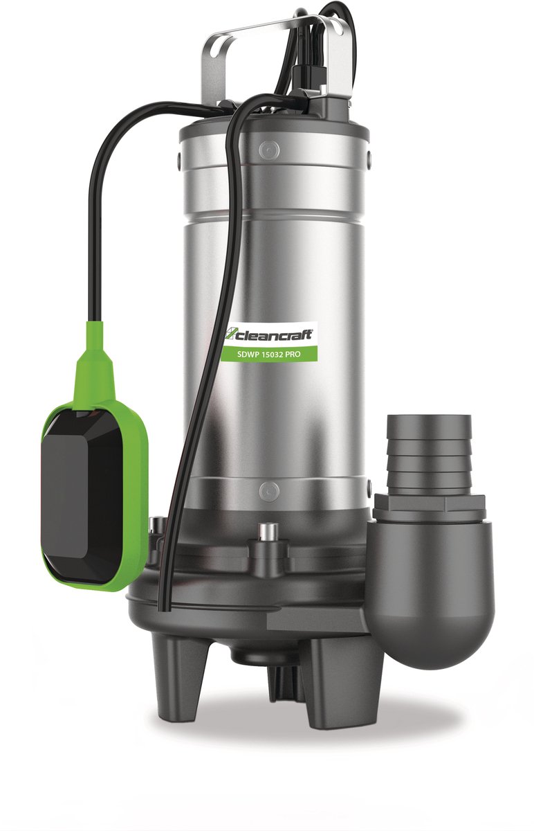 Vuilwaterpomp rvs en gietijzeren behuizing capaciteit 31980 l/h opvoerhoogte 19 m 1,5 kW 230 V Cleancraft SDWP 15032 PRO