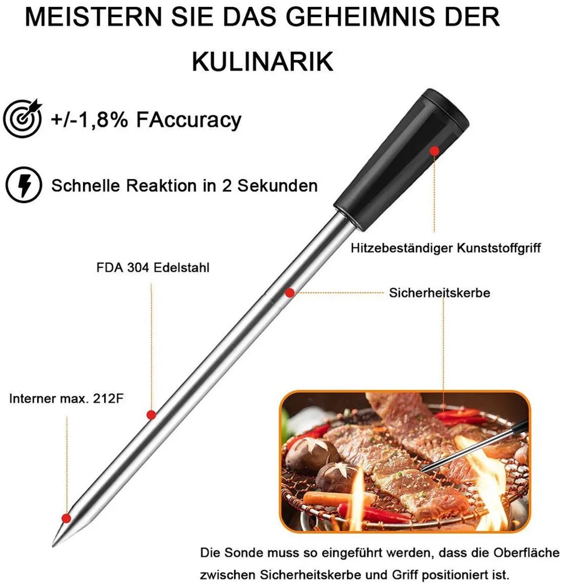 Kookthermometer, barbecuethermometer voor buiten, vleesthermometer, precisiemeting