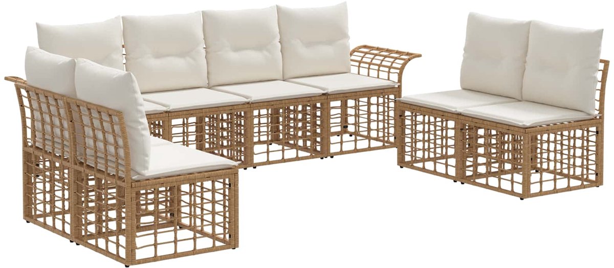 vidaXL Buiten - bank - set - 8 - st - Natuurlijk - en - Crème - Wit - Polyester Natuurlijk en crème wit