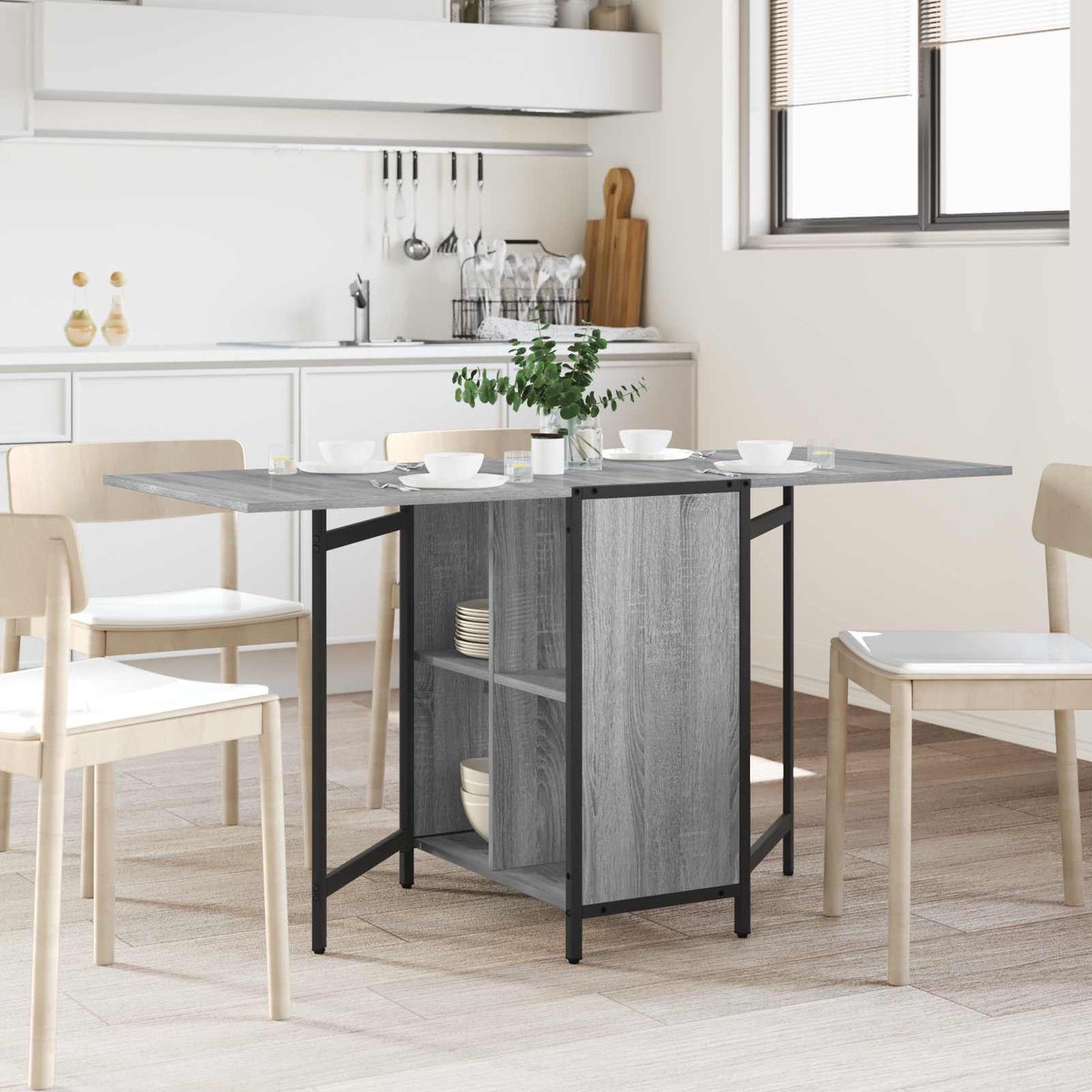 vidaXL Eettafel - 144 - x - 60 - x - 75 - cm - Bewerkt - hout - Grijs - Sonoma - Rechthoekig