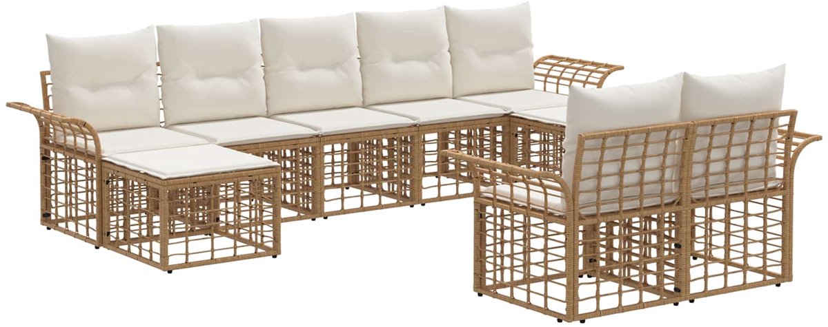 vidaXL Buiten - bank - set - 9 - st - Natuurlijk - en - Crème - Wit - Polyester Natuurlijk en crème wit