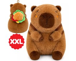 Topknuffels® Capibara met Hamburger Rugzak Pluche Knuffel XXL 100 cm - Capybara Knuffels Dierenknuffel - Kapibara Kapybara - Speelgoed Kawaii Kussen - TikTok Plush Toy
