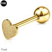 Tongpiercing Goudkleurig 316L Staal met Frosted Hartje – 1.6mm x 16mm