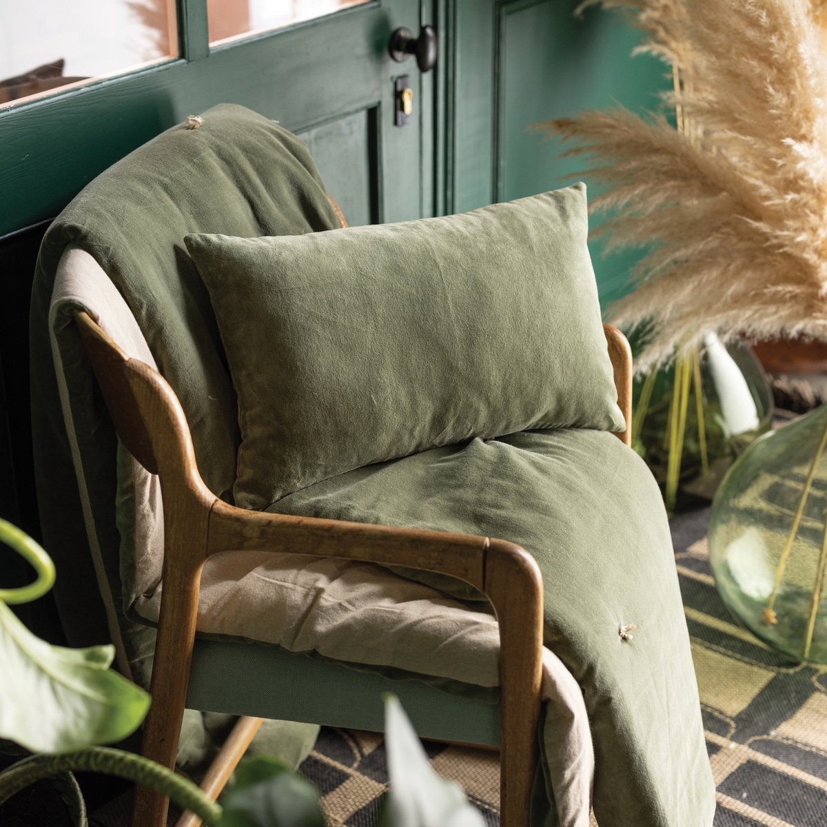 Vivaraise Elise Verbena effen kussen 40 x 65 Groen