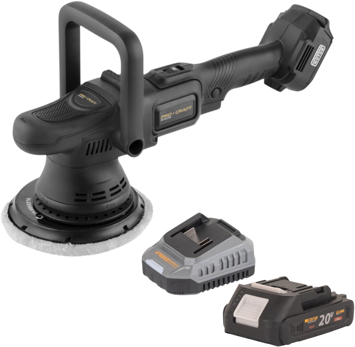 Procraft PM22bb accupolijstmachine 20 volt 150 mm + 1x accu 2,0 Ah + oplader