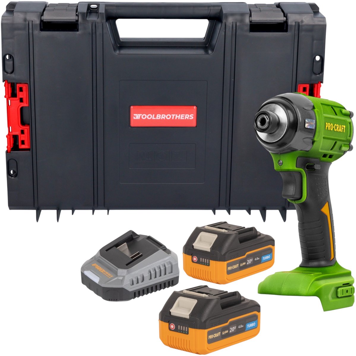 Procraft PS22bb accu-slagmoersleutel 20 V 230 Nm 1/2" borstelloos + 2x accu 4,0 Ah + oplader + RHINO-gereedschapskoffer