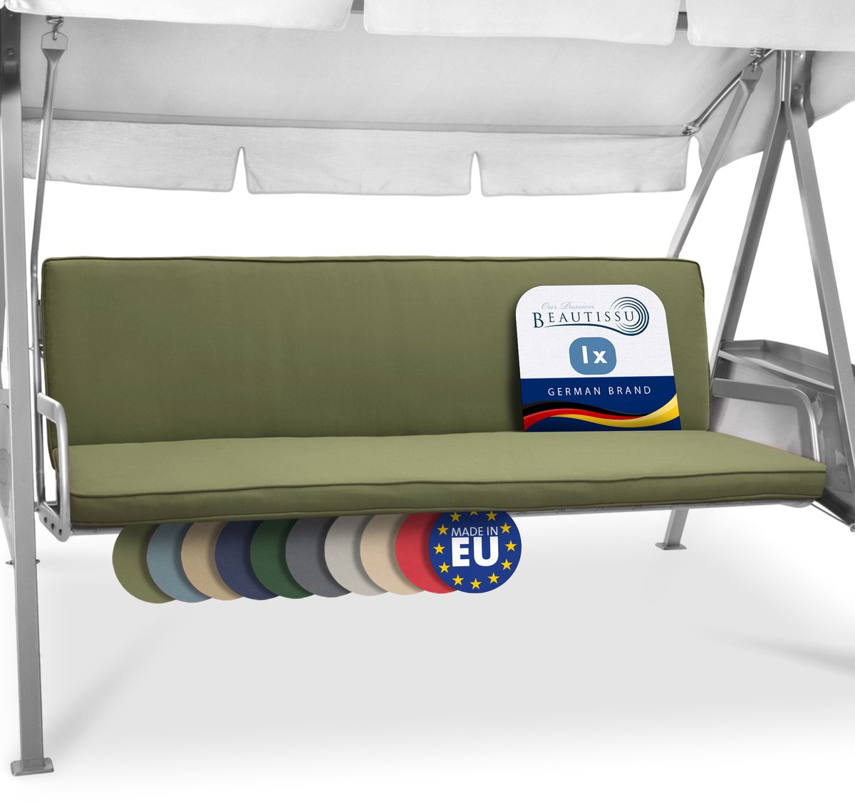 Beautissu Loft HS Schommelbank Kussen 3-zits Set 2x 180x50 cm Olijfgroen – Zit- en Rugkussen met Rits