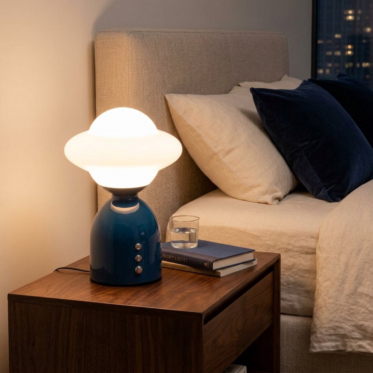 REFTTENW Oplaadbare tafellamp slaapkamer – Blauw - strak nachtlampje - Touch Bediening – Draagbare Paddestoel Nachtlamp voor Kinderen & Volwassenen – Moderne Sfeerlamp voor Slaapkamer