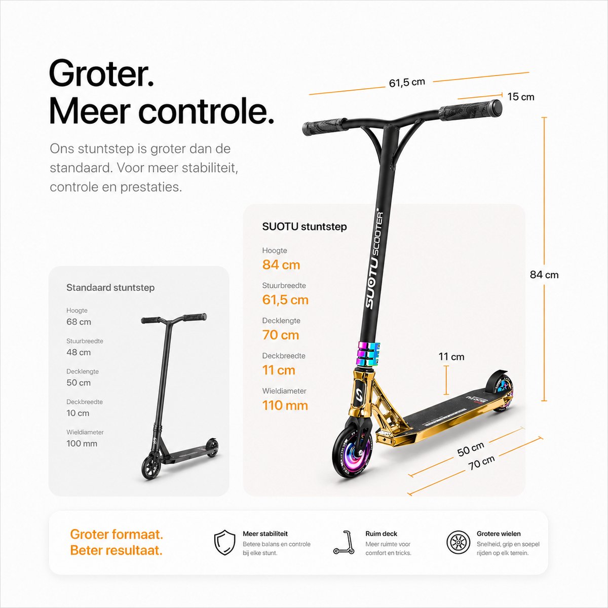 Suotu Stuntstep Professioneel - Step - 110mm - Speelgoed Jongens/Meisjes - Kinderstep - ABEC-9 - 100KG - Aluminium - Zwart/Brons/NEO — afbeelding 7