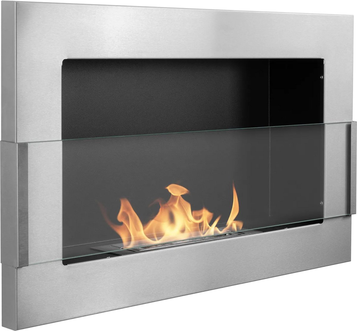 Bio-ethanol wandhaard 65x40 cm RVS (inox) met glas – moderne sfeerhaard zonder schoorsteen