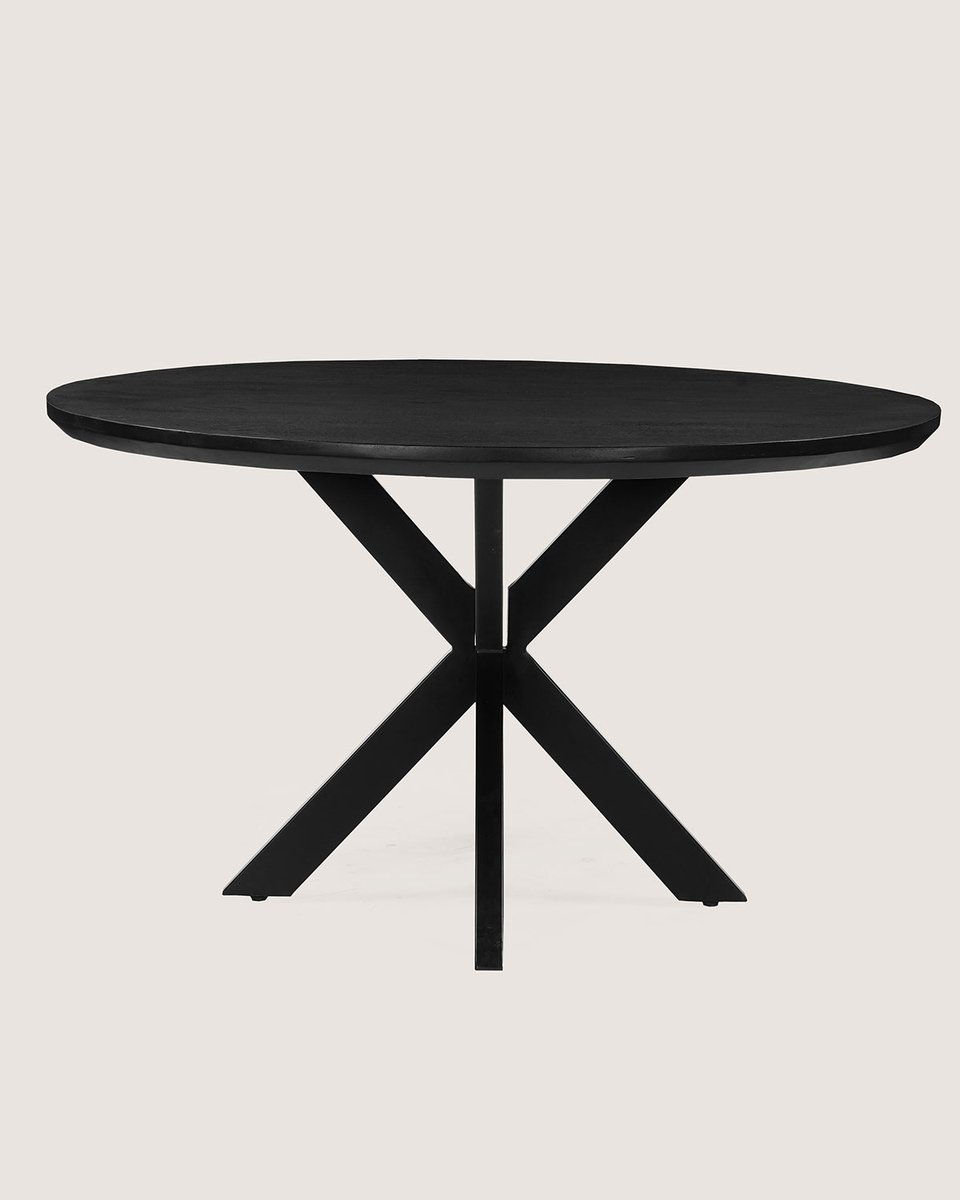 Ronde Eettafel 100 cm Mangohout – Zwart – Zwart Metalen Matrix Onderstel – Elegant Chic – 4 Personen