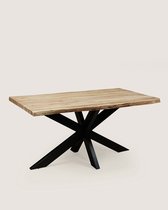 Boomstam Eettafel 240 cm Acaciahout – Zwart Metalen Matrix Onderstel – Industrieel – 10 Personen