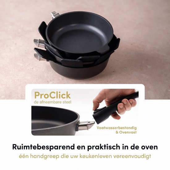 Hoffmann STONIQ hapjespan met deksel - Ø 28 cm - PFAS-vrij - Afneembare steel - Gemaakt in Duitsland