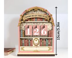 Houten Boek Lees Dit Jaar Teller – Roze - Book Read This Year Tracker – Lezen Uitdaging & TBR Tracker – Boekenplank Decor