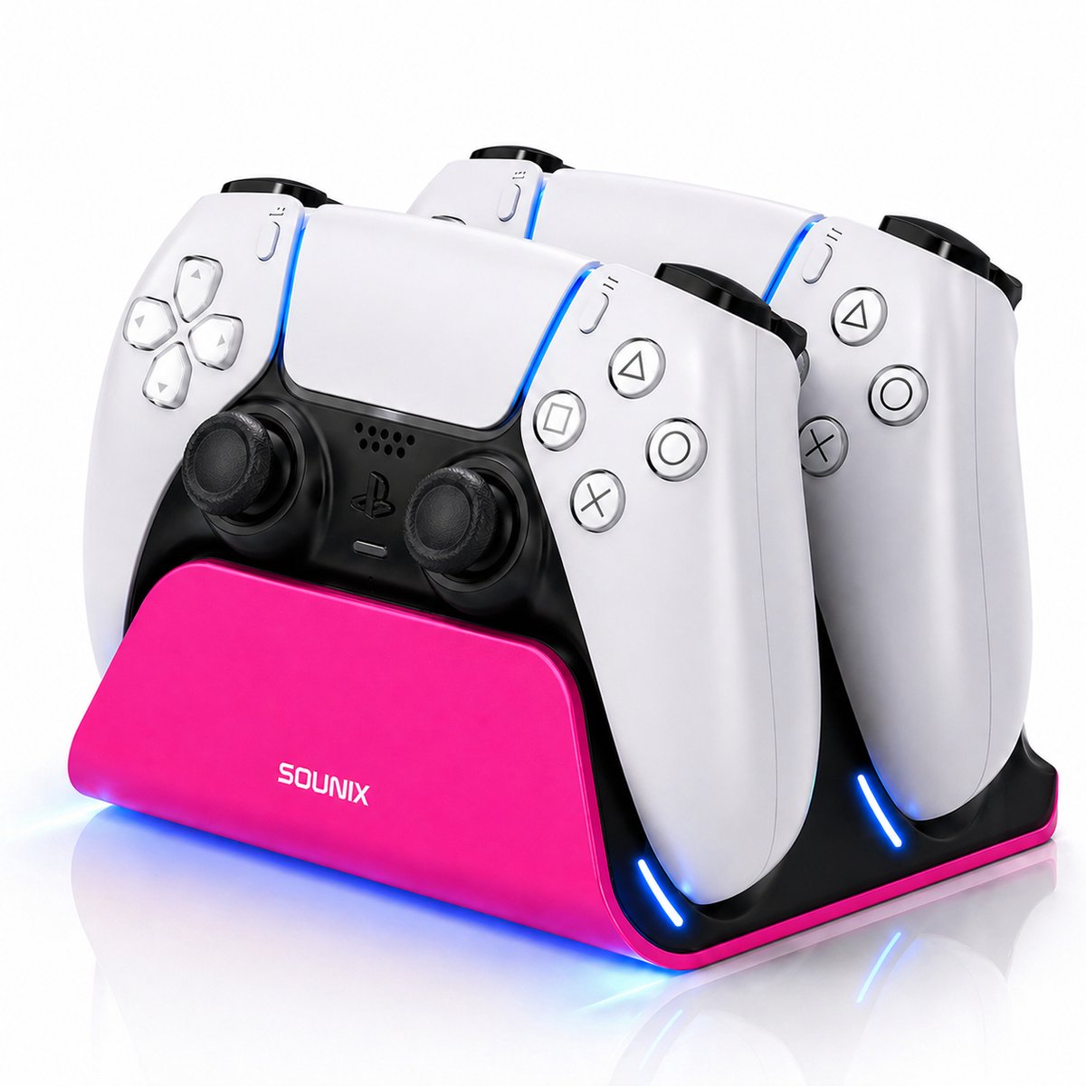 Sounix Oplaadstation geschikt voor PS5 Slim Controller - 2in1 charging station - PS5 accessoires - Roze