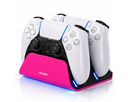 Sounix Oplaadstation geschikt voor PS5 Slim Controller - 2in1 charging station - PS5 accessoires - Roze