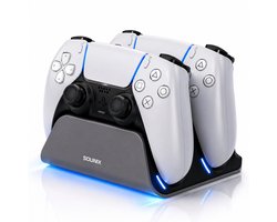 Sounix Oplaadstation geschikt voor PS5 Slim Controller - 2in1 charging station - PS5 accessoires - Grijs
