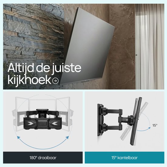 Meisterhome TV Muurbeugel 32 t/m 70 Inch – Draaibaar & Kantelbaar – Universele TV Beugel – VESA 400x400 – Uitschuifbaar – Max. 45 kg – Zwart