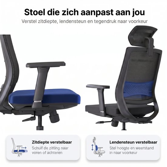 Stane Ergonomische Bureaustoel Office Chair - Bureaustoelen voor Volwassenen Computer Stoel - NEN-EN1335 Gecertificeerd