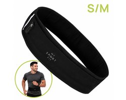 MySportFit – Premium Hardloop Heupband – Hardloop riem – Running belt – Fitness – Sport – Waterafstotend en Ademend Materiaal, Verstelbaar, Reflectoren – Ruime Opbergvakken voor Smartphone, Drinkfles of Powerbank – met Kabel Uitgang | Unisex - Zwart