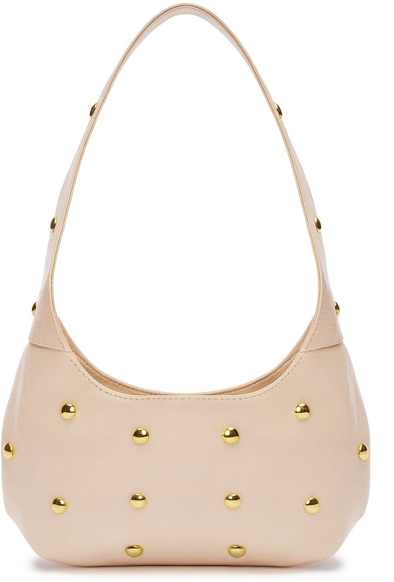 Worldstar Products © Dames Schoudertas Beige Handtas Ovale Tas Middelgrote Tas Suède Look Tas Met Metalen En Steendetails Elegante Mode Tas Voor Dagelijks Gebruik En Uitgaan