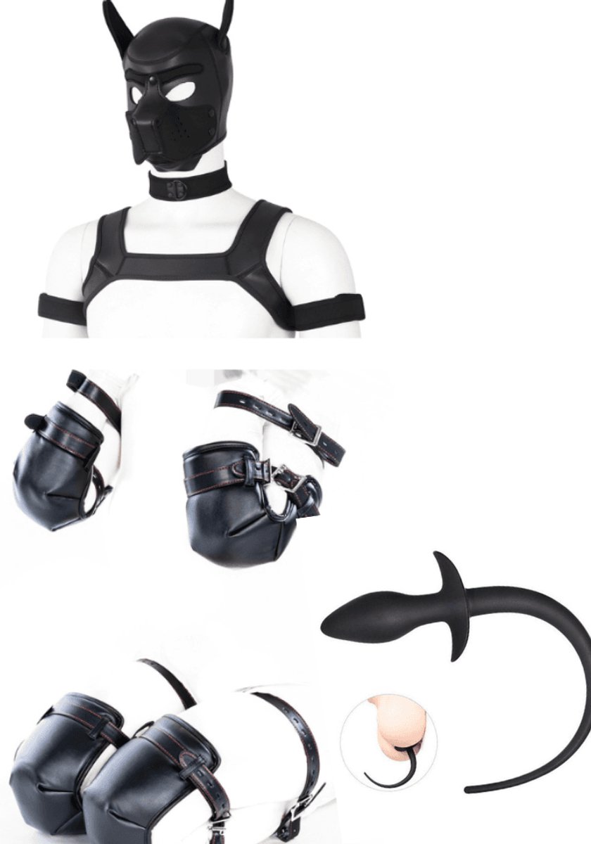 Pet play Deluxe 12 Delige Dog Puppy Set - Roleplay - kinky - luxe set - kwaliteits set - kinky - Zwart - Woeefff