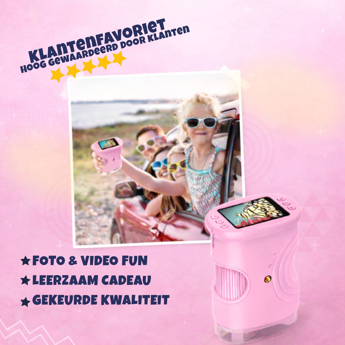 DUTCHPOWER Digitale Microscoop 1000x-4K-voor Kinderen – Draagbare Handmicroscoop met Foto & Video – STEM Educatief Speelgoed voor Ontdekken in Tuin en Natuur – Geschikt voor 4 t/m 12 jaar-Roze — afbeelding 2