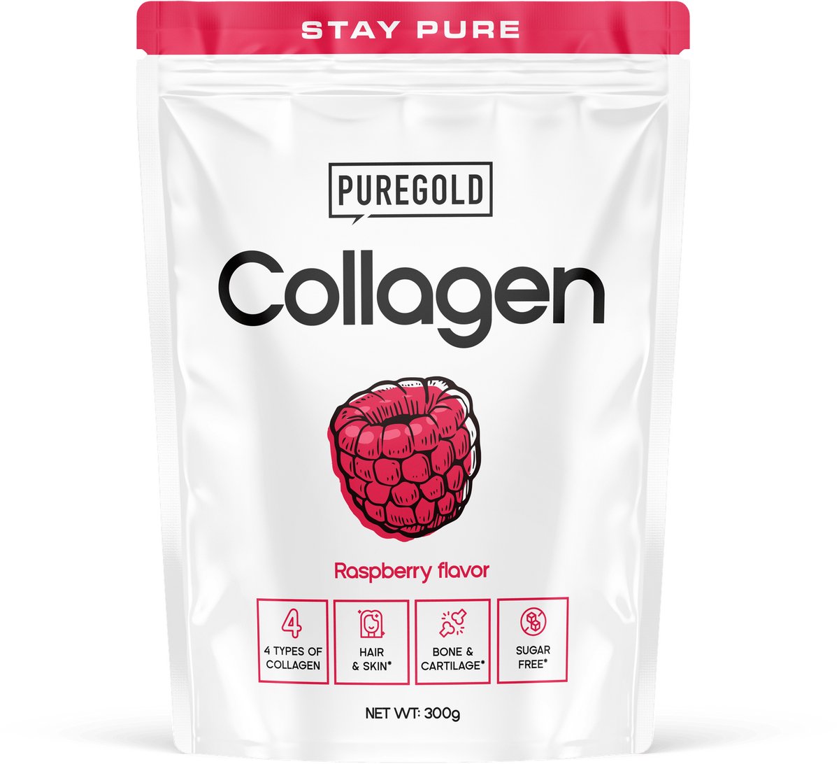 Pure Gold Bovine Collagen Poeder – Rundercollageen Drank – Framboos – 300g