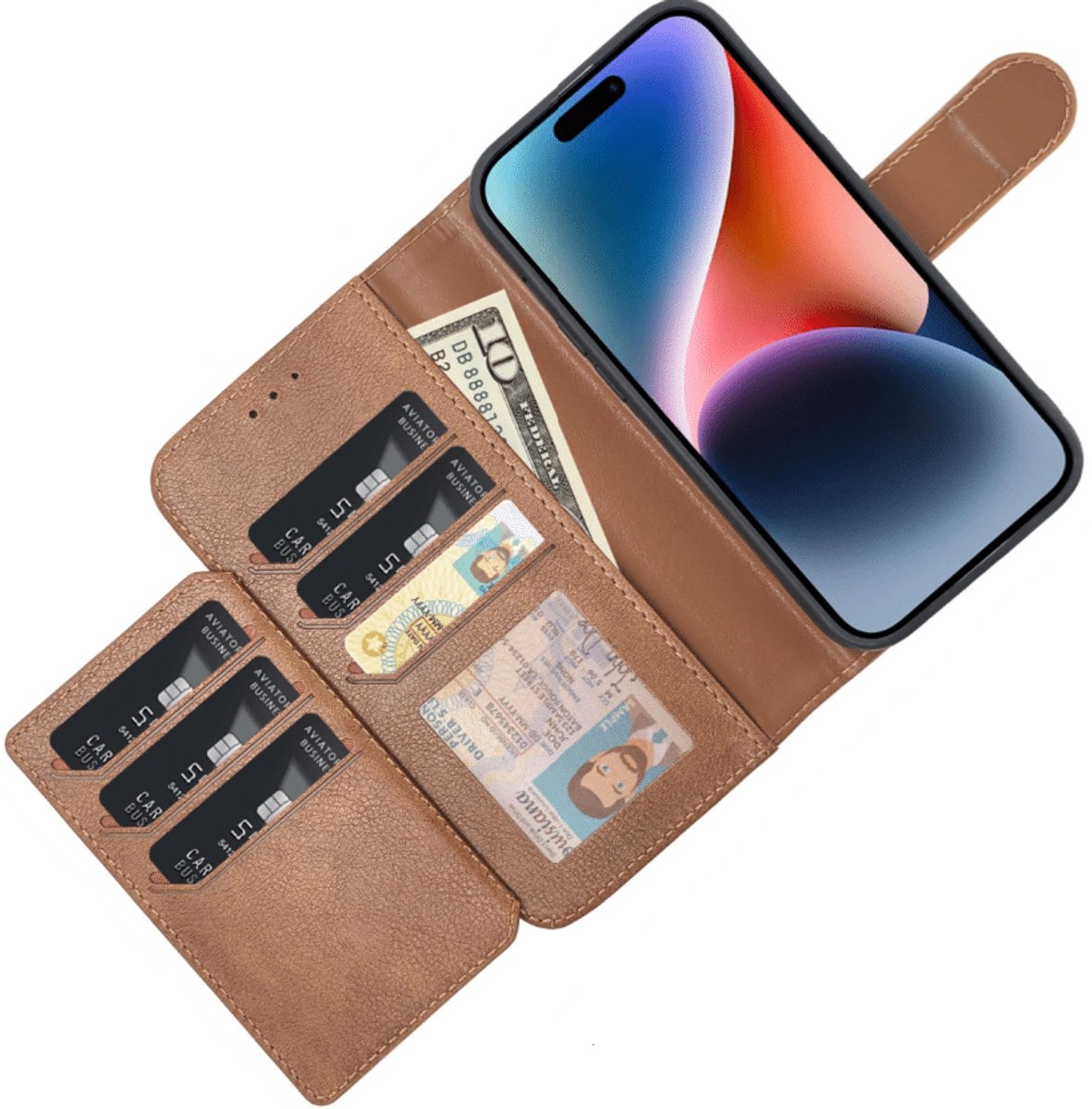 Casemania - 2-in-1 Bookcase hoesje - 6 Pasjes - iPhone 17 Pro Max - Bruin