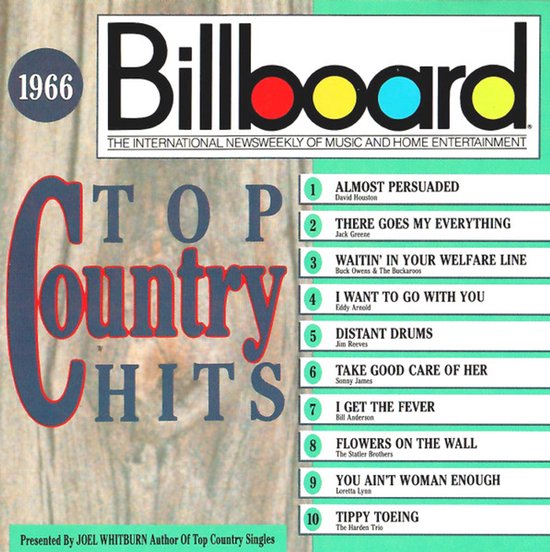 Billboard Top Country Hits: 1966 albumhoes met lijst van nummers, waaronder 'Almost Persuaded' van David Houston.