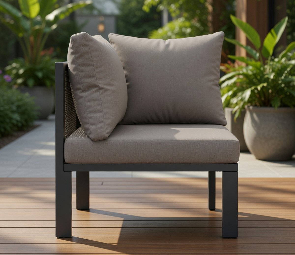 Luxe L-vormige Modulair Loungesofa Element met Linker Armleuning en Kussen – Tuinbank Poly Rattan, Weerbestendig, Aluminium Frame, Grijs – Outdoor Modular Sofa SectieMedaHomeStore