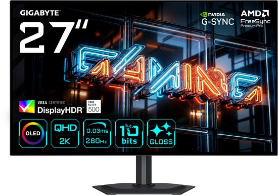 GIGABYTE MO27Q28GR - 2K QHD WOLED Gaming Monitor - 280Hz - 27 Inch