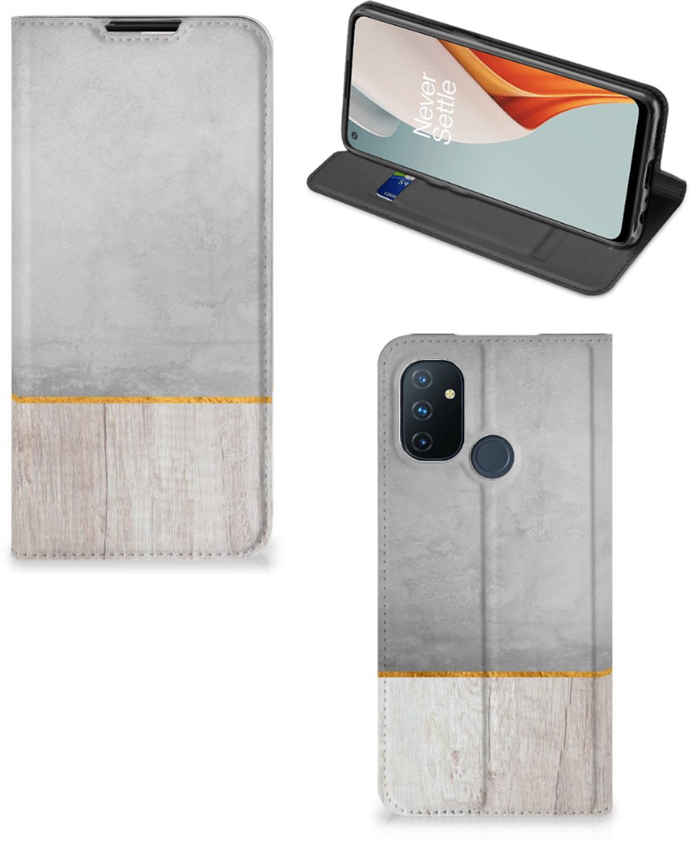 OnePlus Nord N100 Book Wallet Case Wood Concrete