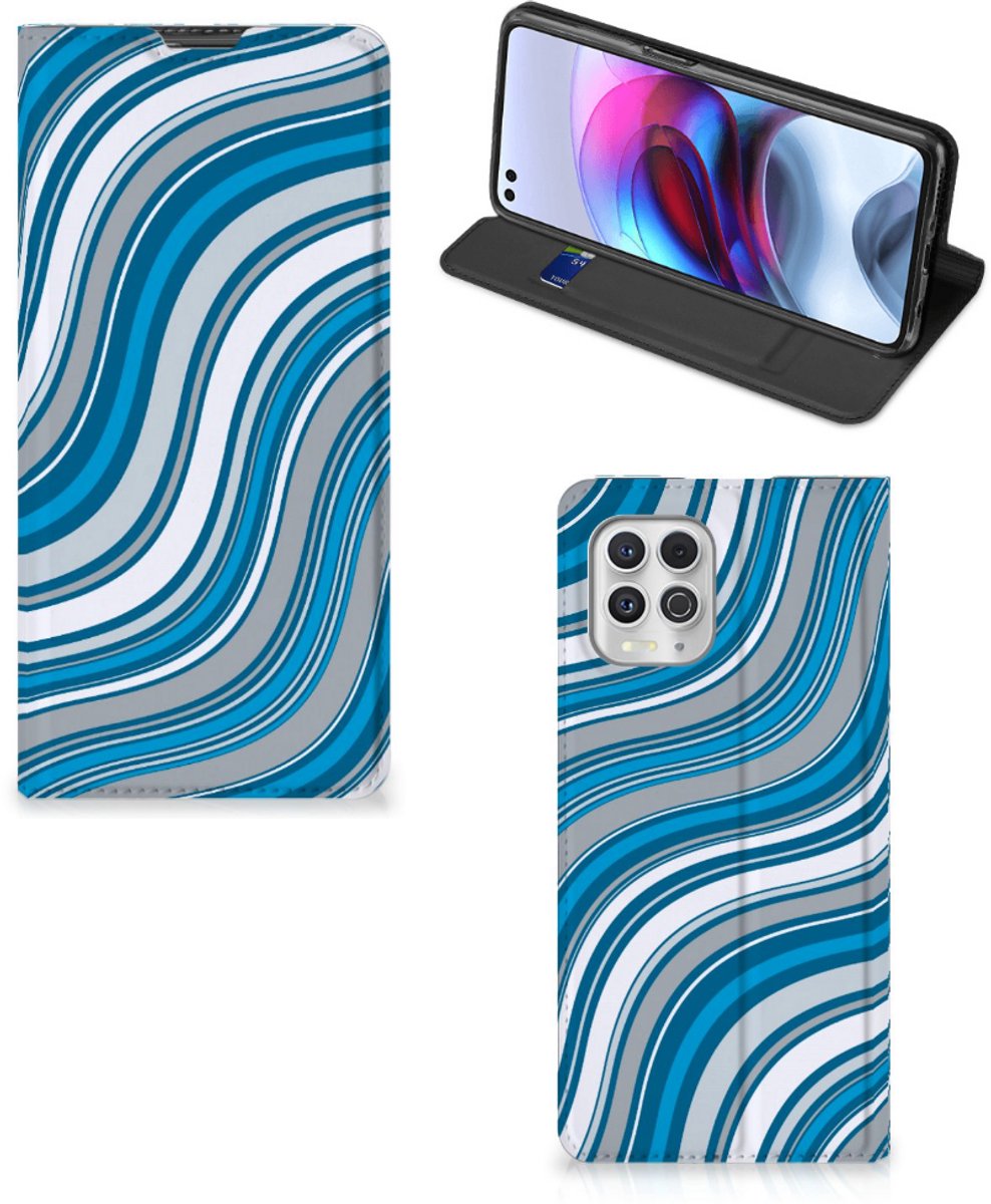 Motorola Moto G100 Hoesje met Magneet Waves Blue