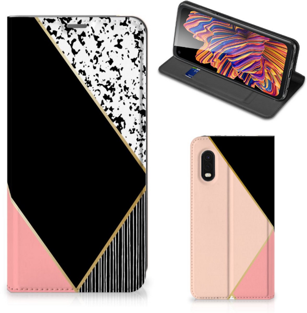 Samsung Xcover Pro Stand Case Zwart Roze Vormen