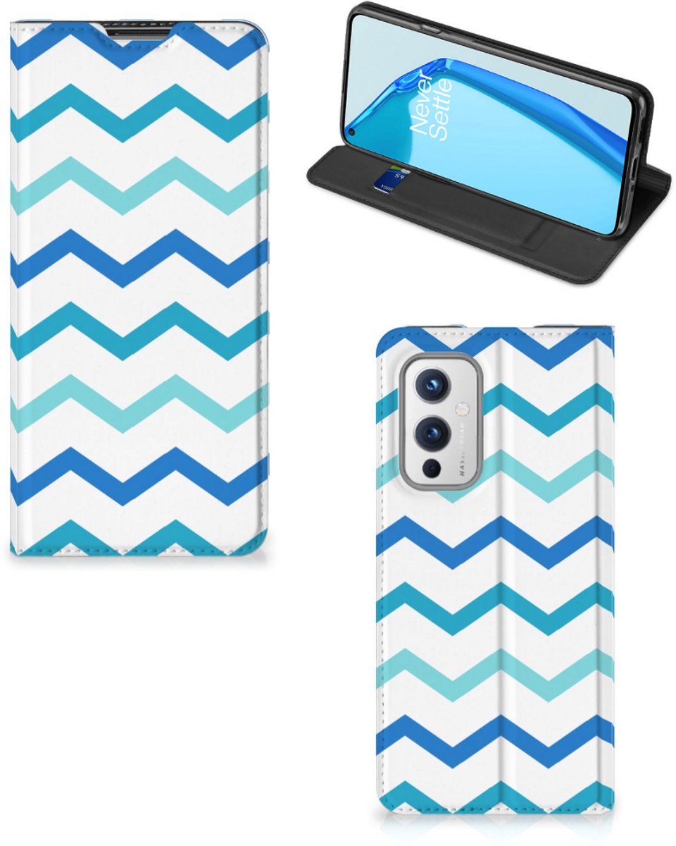 OnePlus 9 Hoesje met Magneet Zigzag Blauw